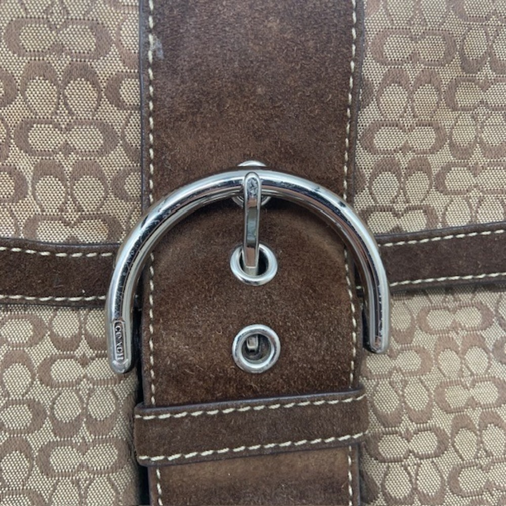 Vintage Y2K Coach Soho Signature Buckle Shoulder Bag Brown Suede Jacquard 2000s - Picture 4 of 16